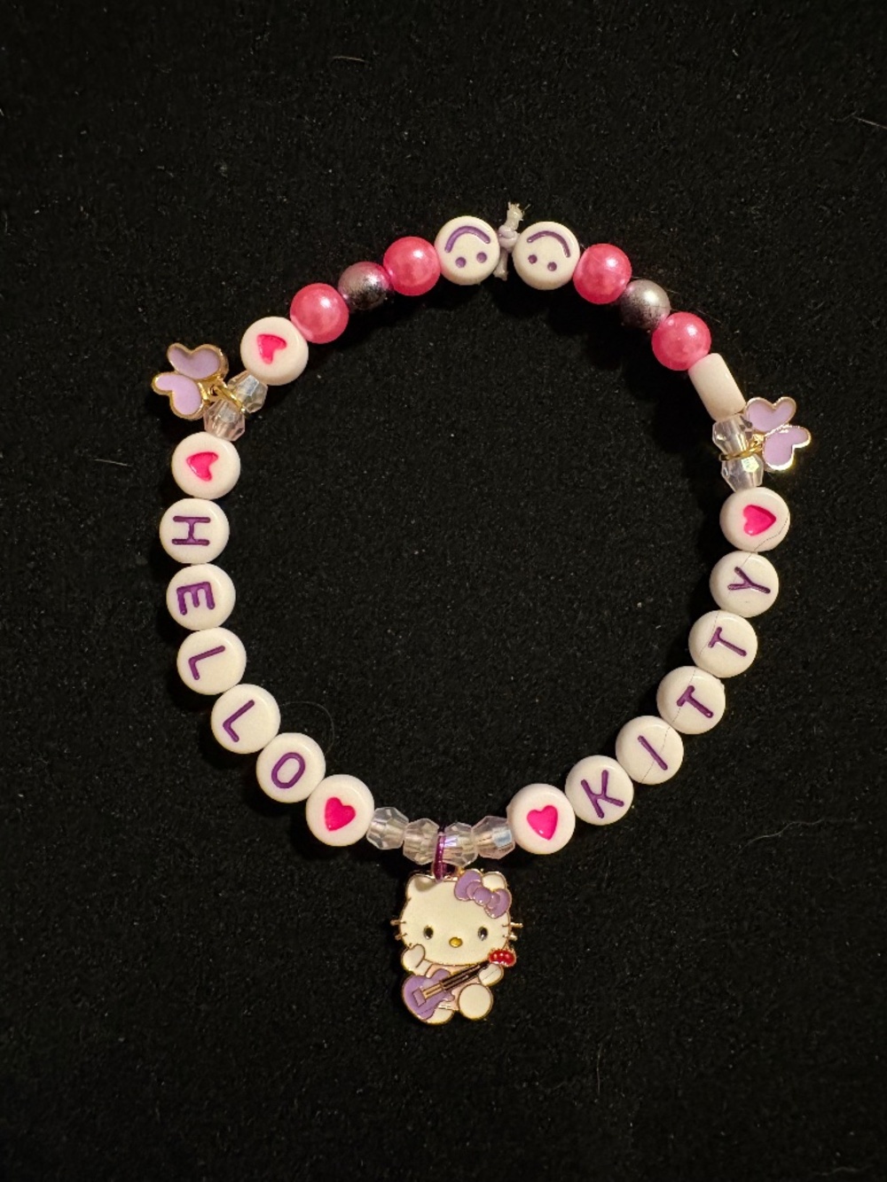 Hello Kitty Guitar Charm Stretch Bracelet | Pink Purple Kawaii Jewelry